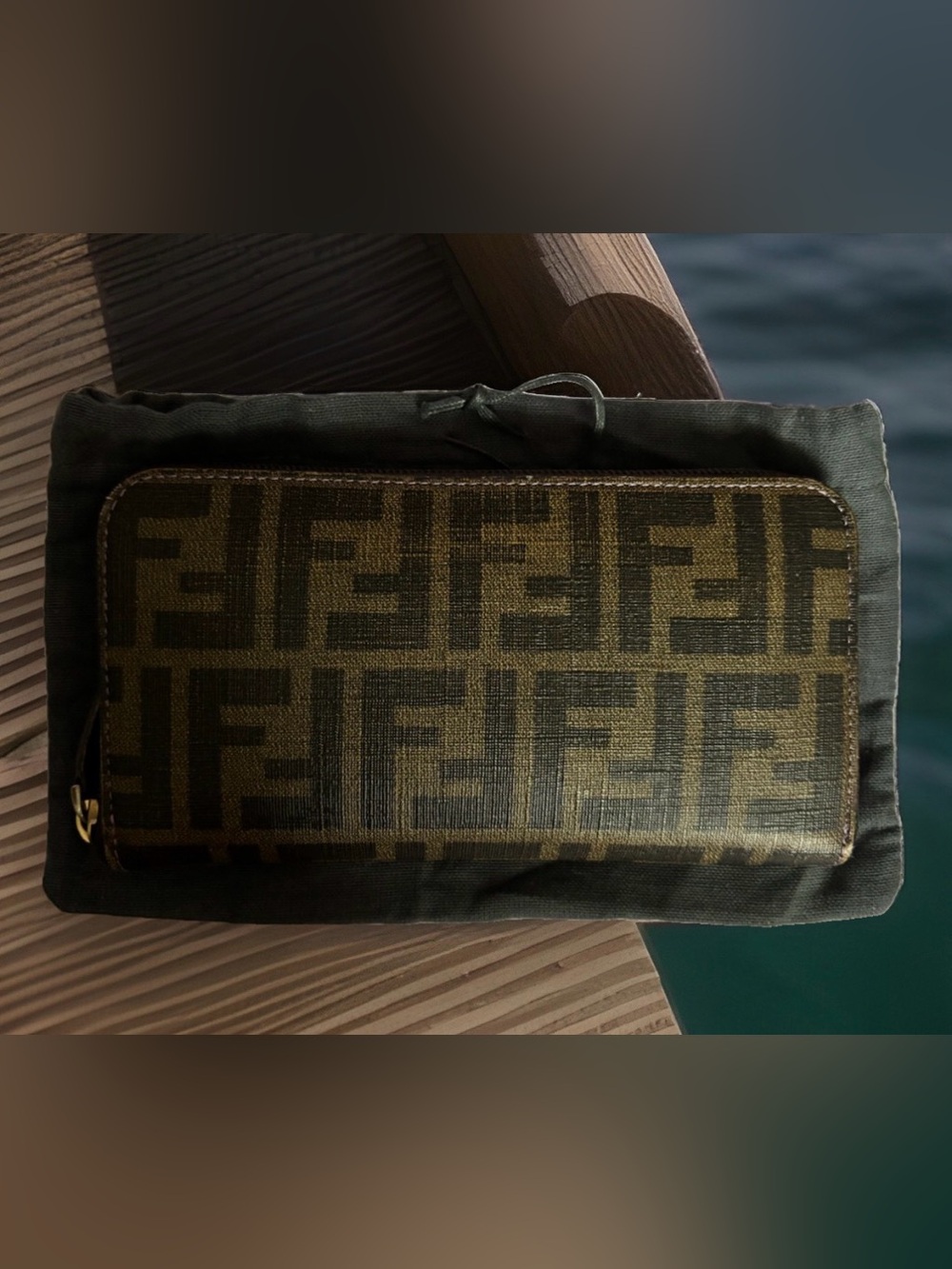 Fendi Zucca Spalmati Zip-Around Wallet Brown and Black with Dusty and COA - Picture 15 of 15